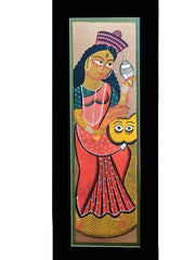 Large Kalighat Art Painting with Mount - Goddess Lakshmi (27" X 10")