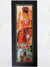 Load image into Gallery viewer, Large Kalighat Painting With Mount - Goddess Durga (25&quot;x 10&quot;)