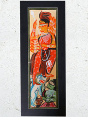 Large Kalighat Painting With Mount - Goddess Durga (25"x 10")