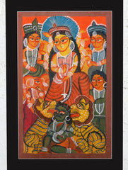 Large Kalighat Painting With Mount - Goddess Durga (25"x 17")