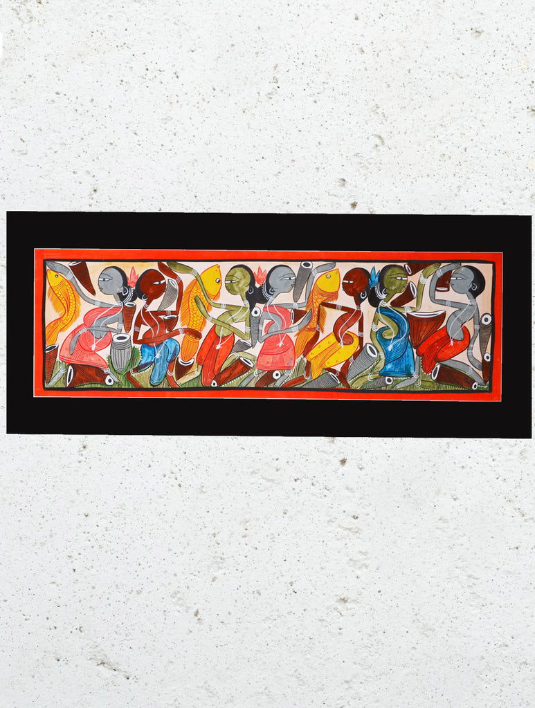 Large Potua Art Painting With Mount - Wedding Celebrations (10"x25")
