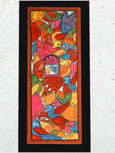 Large Potua Art Painting With Mount - Wedding Of The Birds (30