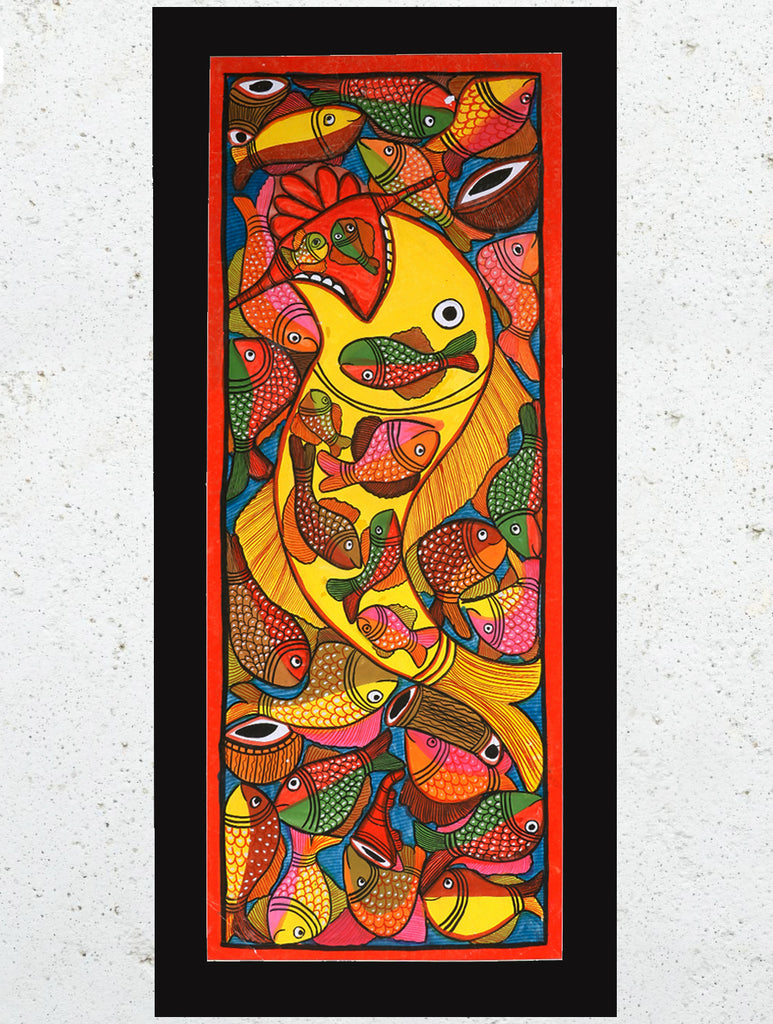 Large Potua Art Painting With Mount - Fish (30"x14")