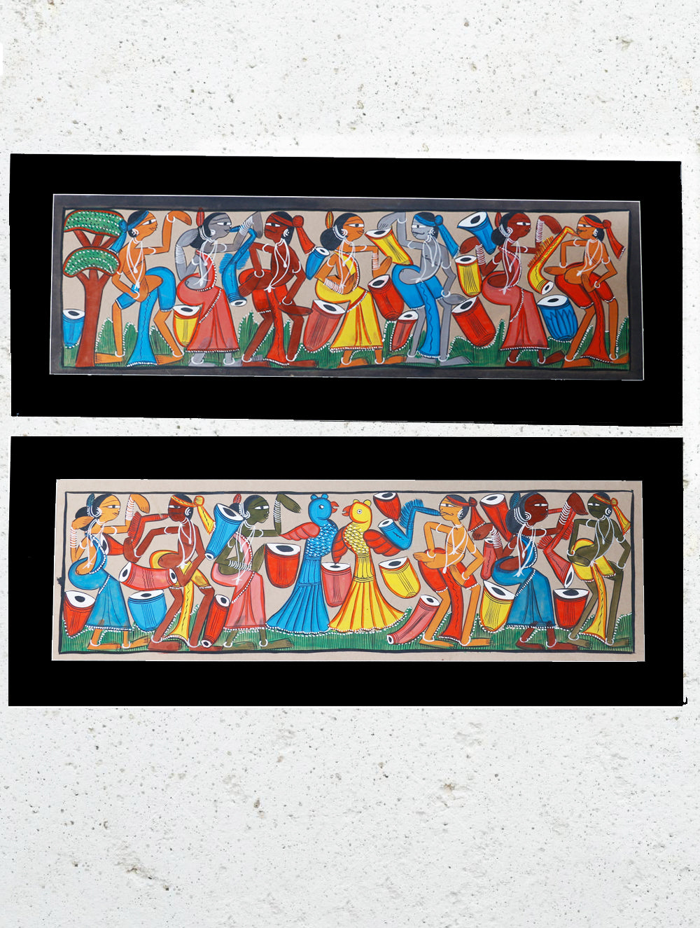 Large Potua Art Painting With Mount (Set of 2) - Wedding Celebrations (10"x25") 