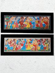 Large Potua Art Painting With Mount (Set of 2) - Wedding Celebrations (10"x25") 