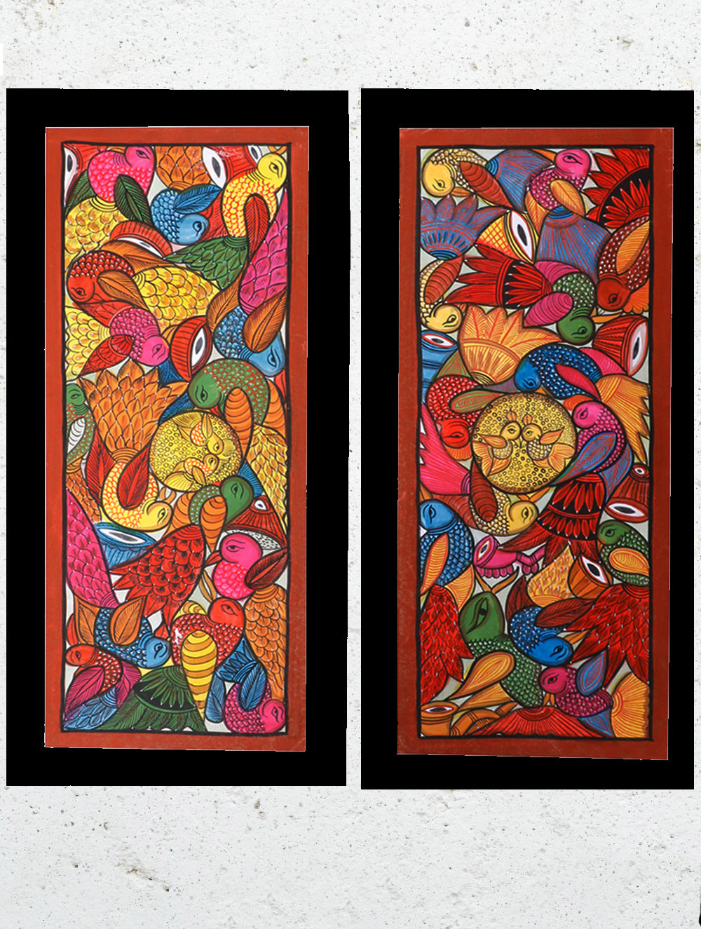 Large Potua Art Painting With Mount (Set of 2) - Wedding Of The Birds (30"x14") 