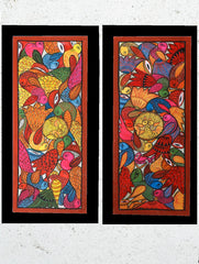 Large Potua Art Painting With Mount (Set of 2) - Wedding Of The Birds (30"x14") 