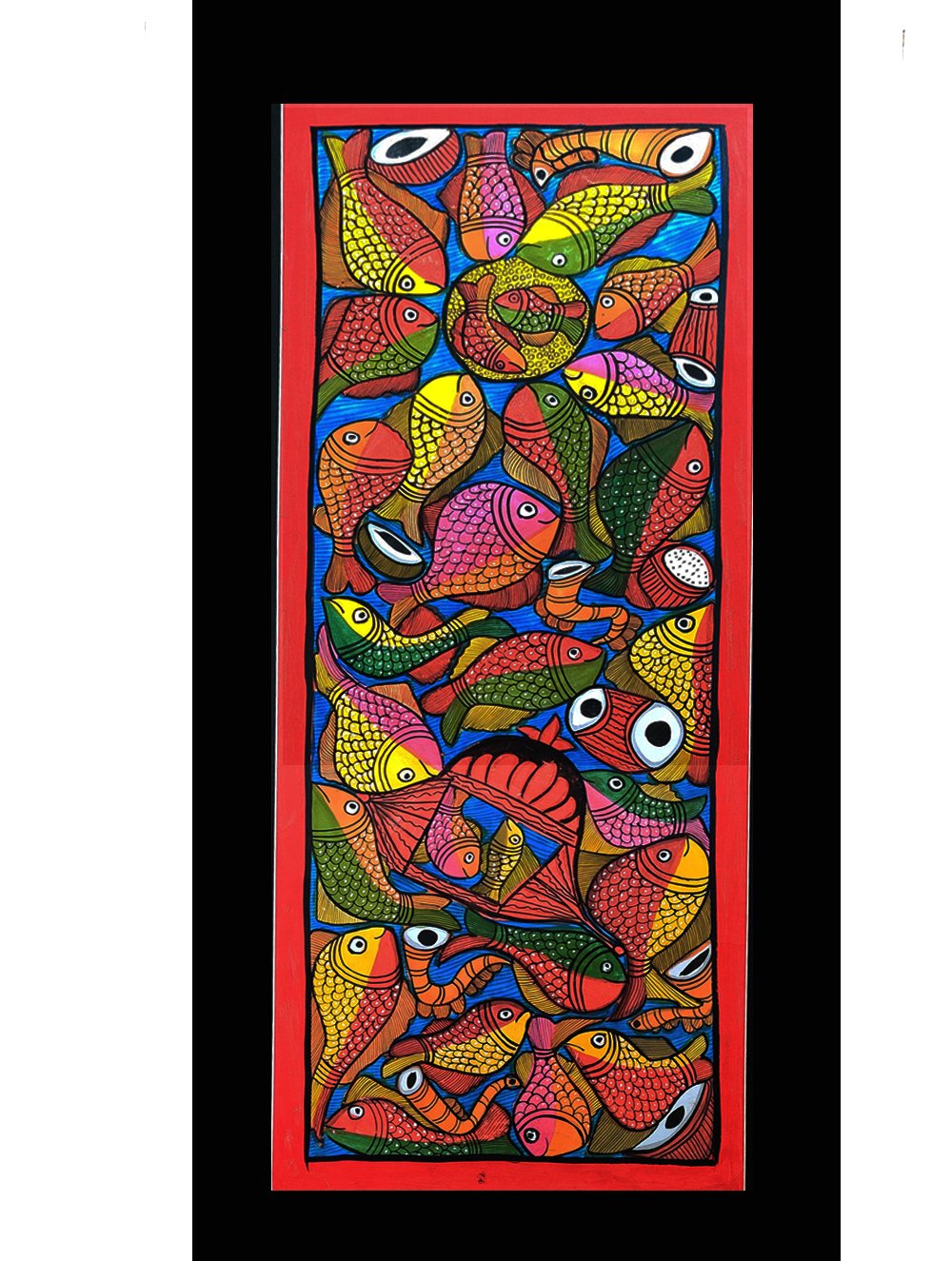 Load image into Gallery viewer, Large Potua Art Painting with Mount - Wedding of the Fish (31&quot; X 14&quot;)