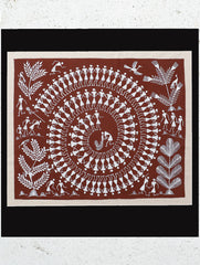 Large Warli Painting With Mount - Traditional Village Dance Ritual (13.5" x16")