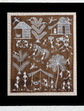 Large Warli Painting With Mount - Village Scene (16