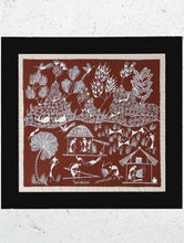 Load image into Gallery viewer, Large Warli Painting With Mount - Village Scene (16&quot;x15.5&quot;)