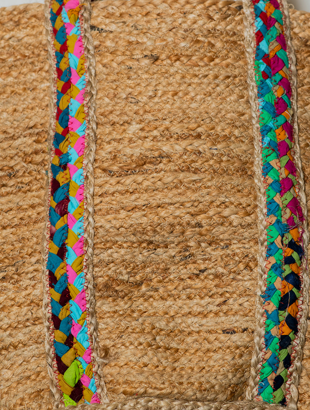 Large Jute Utility Tote Bag With Fabric Trimmings - Braid