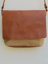 Load image into Gallery viewer, Leather &amp; Fabric Sling Bag -  Camel &amp; Beige