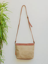 Load image into Gallery viewer, Leather &amp; Fabric Sling Bag -  Camel &amp; Beige