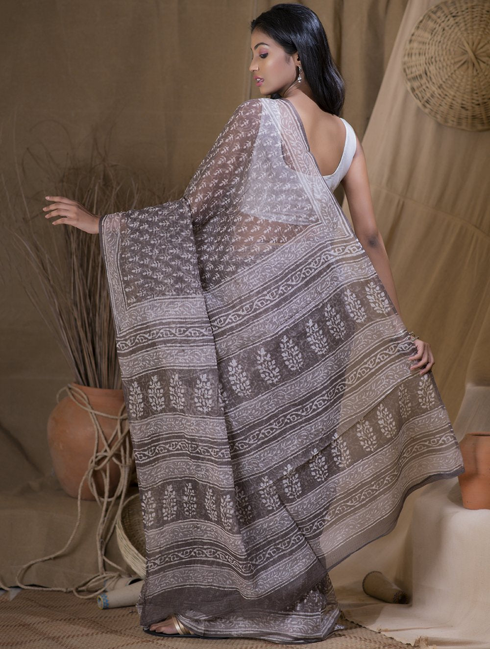 Light & Cool. Bagru Block Printed Kota Doria Saree - Blooming Buds  (Without Blouse Piece)