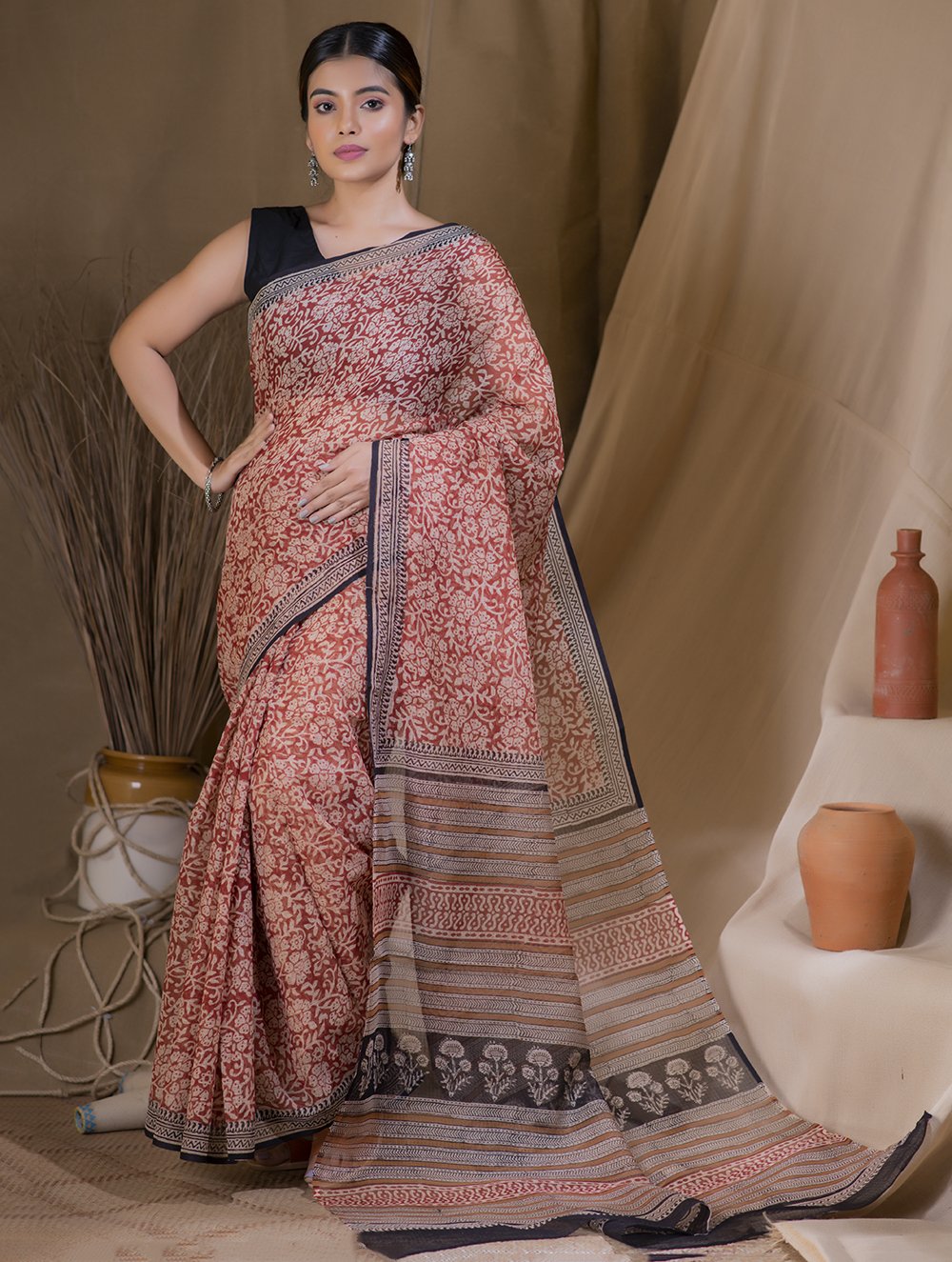 Transparent Saree with Printed Blouse Piece