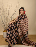 Light & Cool. Soft Bagru Block Printed Kota Doria Saree - Black Printed