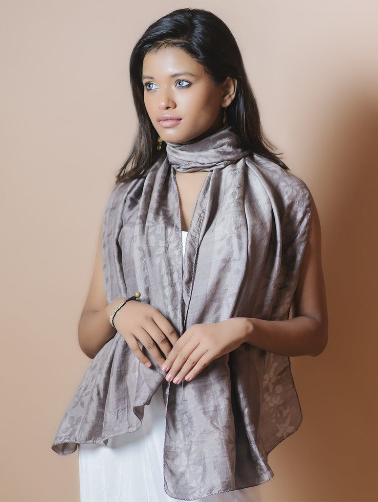 Light & Elegant Silk Batik Stole - Shades of Grey
