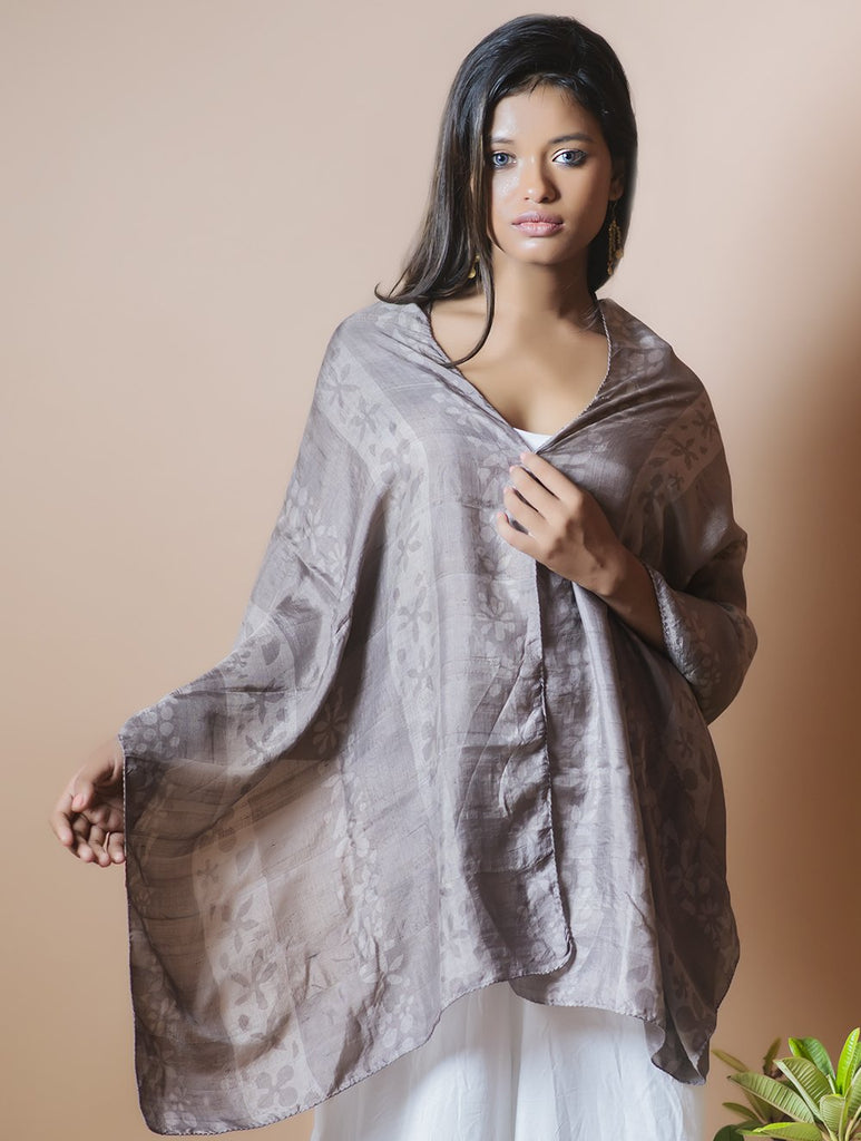 Light & Elegant Silk Batik Stole - Shades of Grey