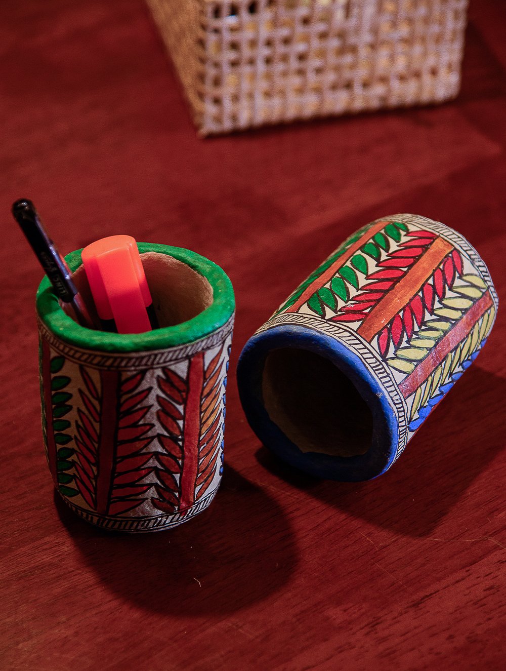 Madhubani Art Papier Mache - Stationery Stands (Set of 2)