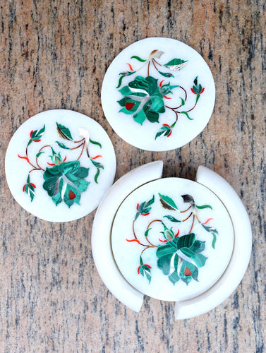 Marble Inlay Round Coaster Set with Holder