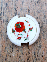 Marble Inlay Round Coaster Set with Holder