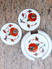 Marble Inlay Round Coaster Set with Holder