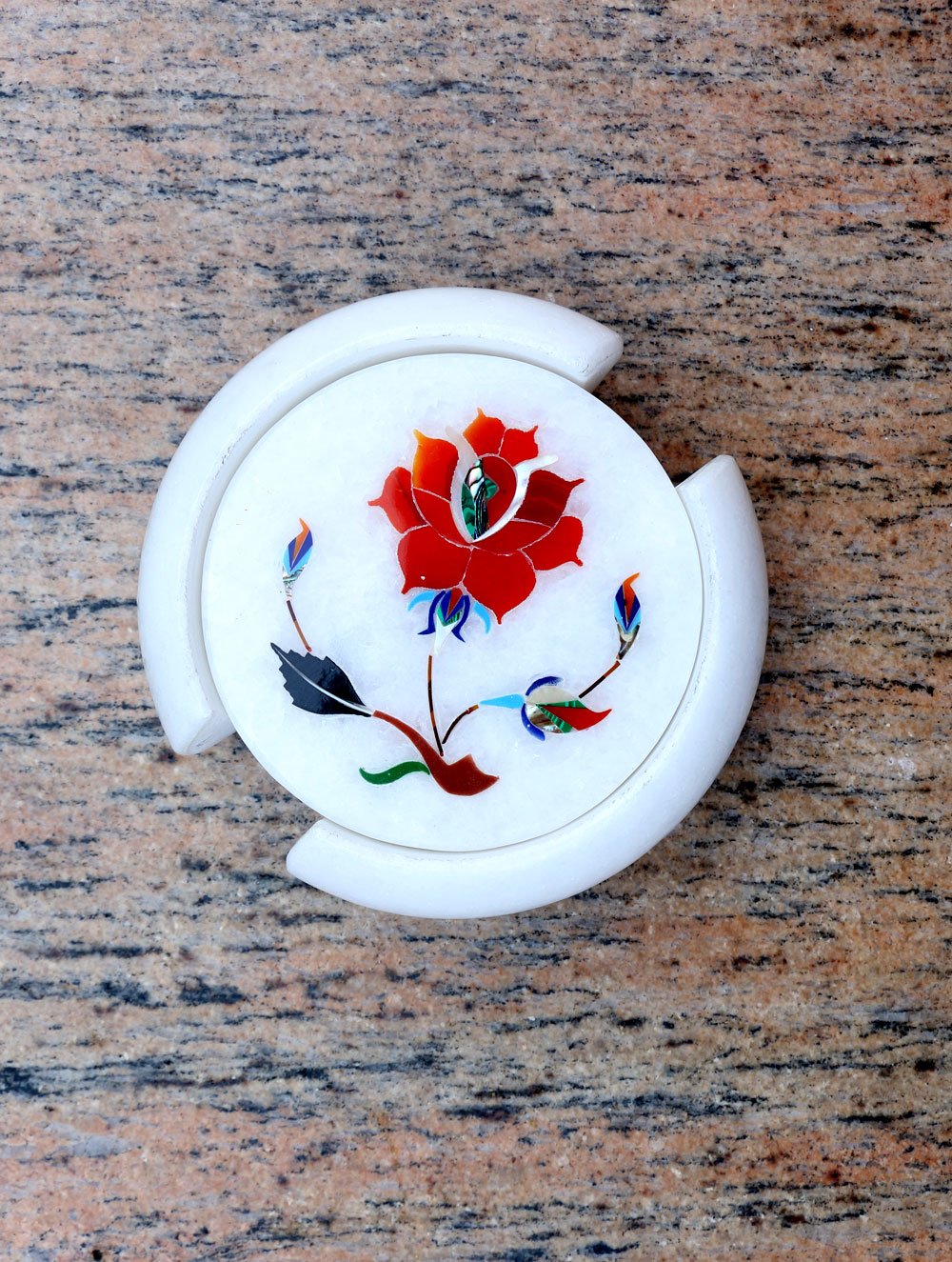 Load image into Gallery viewer, Marble Inlay Round Coaster Set with Holder