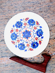 Marble Inlay Round Plate Curio with Stand