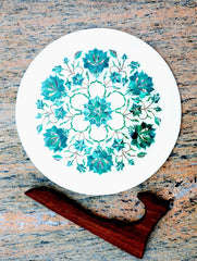 Marble Inlay Round Plate Curio with Stand