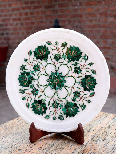Marble Inlay Round Plate Curio with Stand