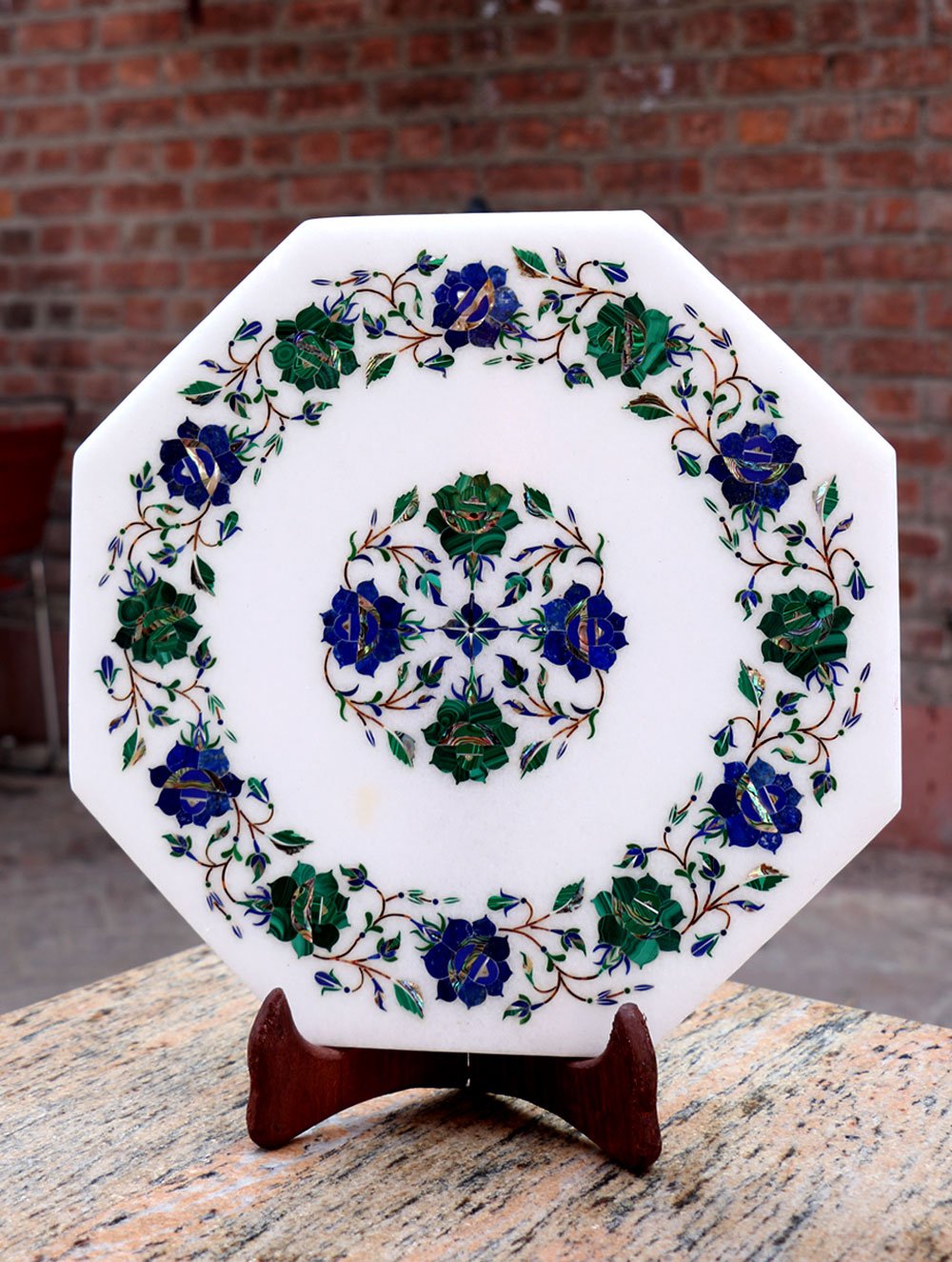 Load image into Gallery viewer, Marble Inlay Round Plate Curio with Stand