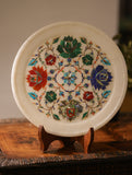 Marble Inlay Round Plate Curio With Stand - Blue Medley