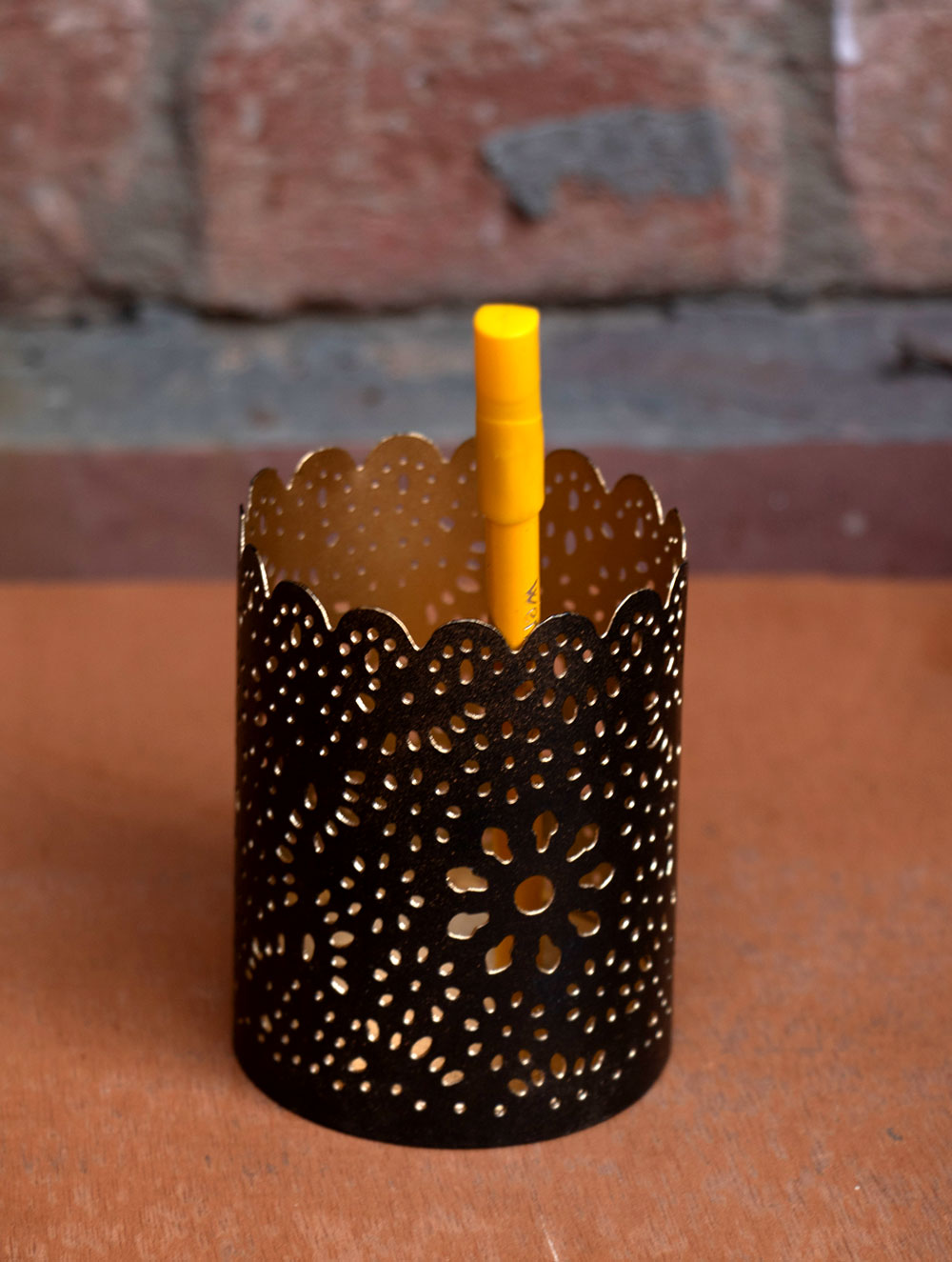 Metal Filigree Tealight Holder - Black