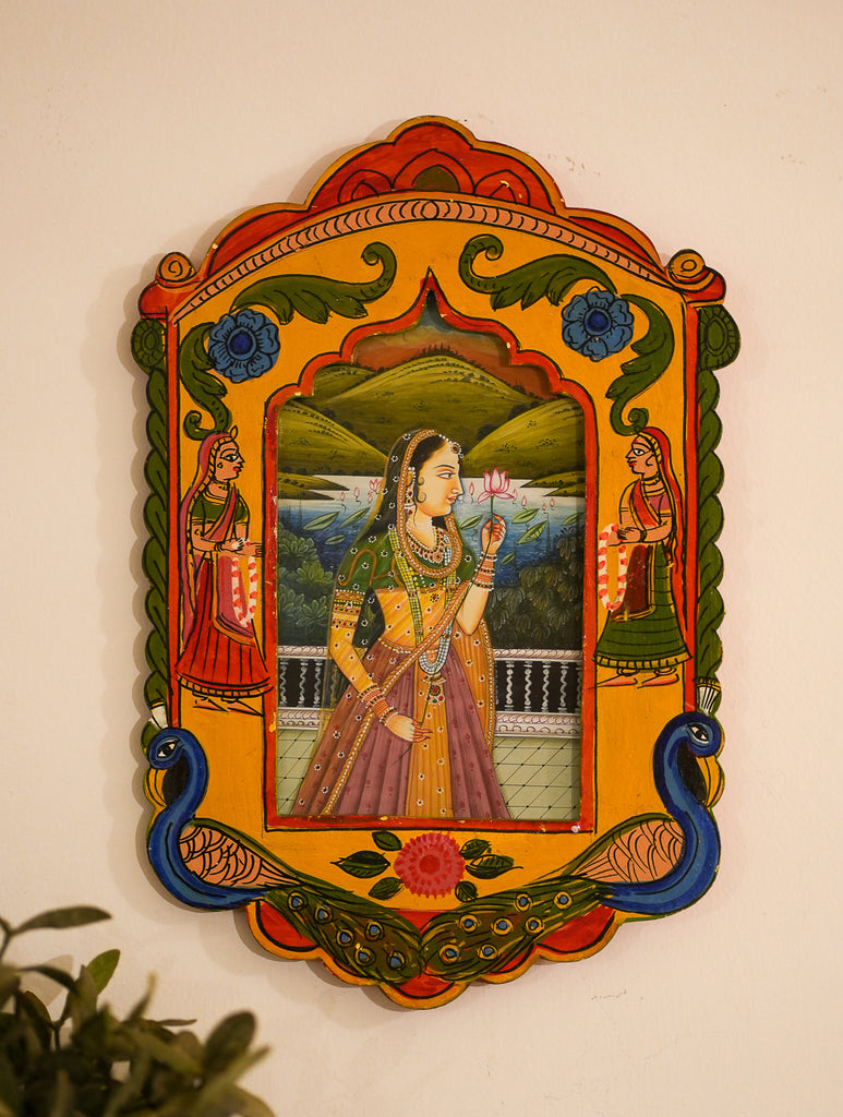 Miniature Art Painting in Rajasthani Hand Painted Frame - Damsel