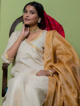 Load image into Gallery viewer, Occasion Wear. Chanderi Kurta Set &amp; Tissue Dupatta - Beige &amp; Gold