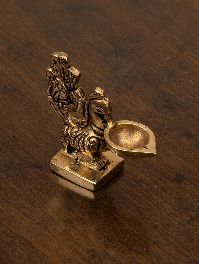 Ornate Oil Lamp With Peacock Handle Oil Lamp (Small)