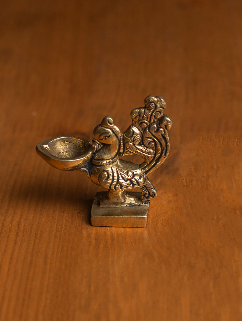 Ornate Oil Lamp With Peacock Handle Oil Lamp (Small)