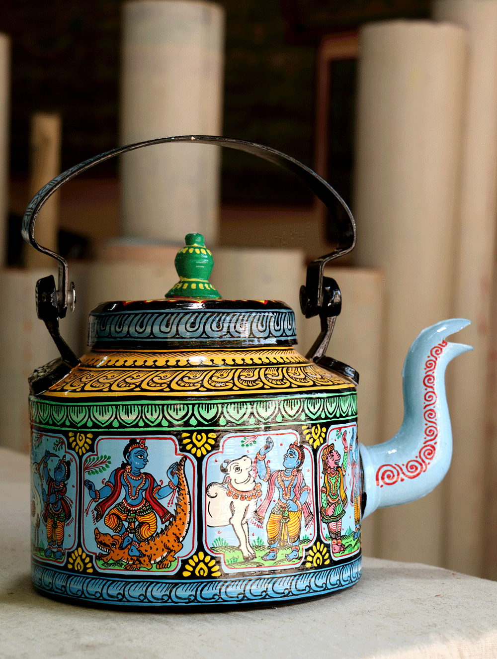 Pattachitra Art - Tin Teapot, Large - The India Craft House 