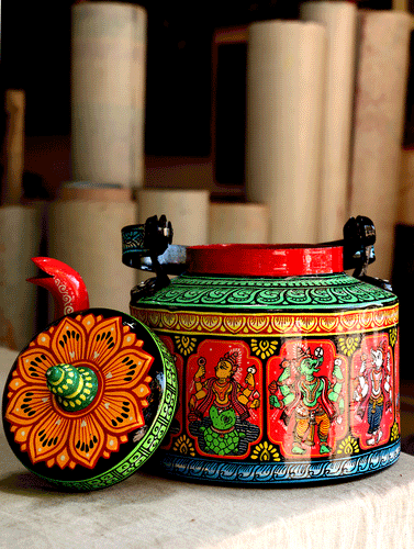 Pattachitra Art - Tin Teapot, Large - The India Craft House 