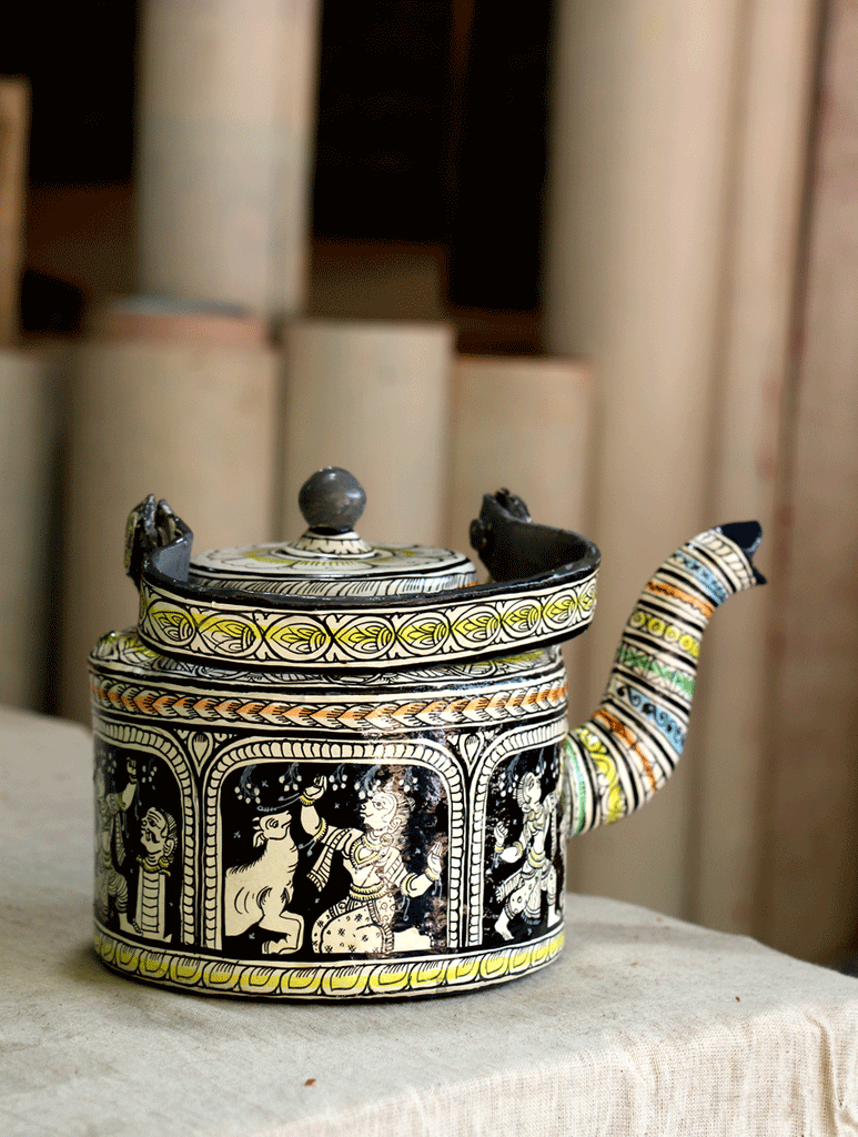 Pattachitra Art - Tin Teapot, Small - The India Craft House 