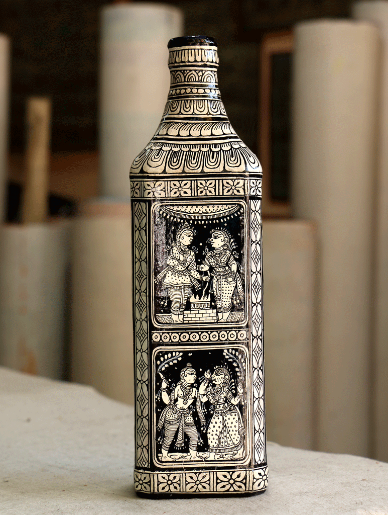 Pattachitra Art  Curio - Glass Bottle - The India Craft House 