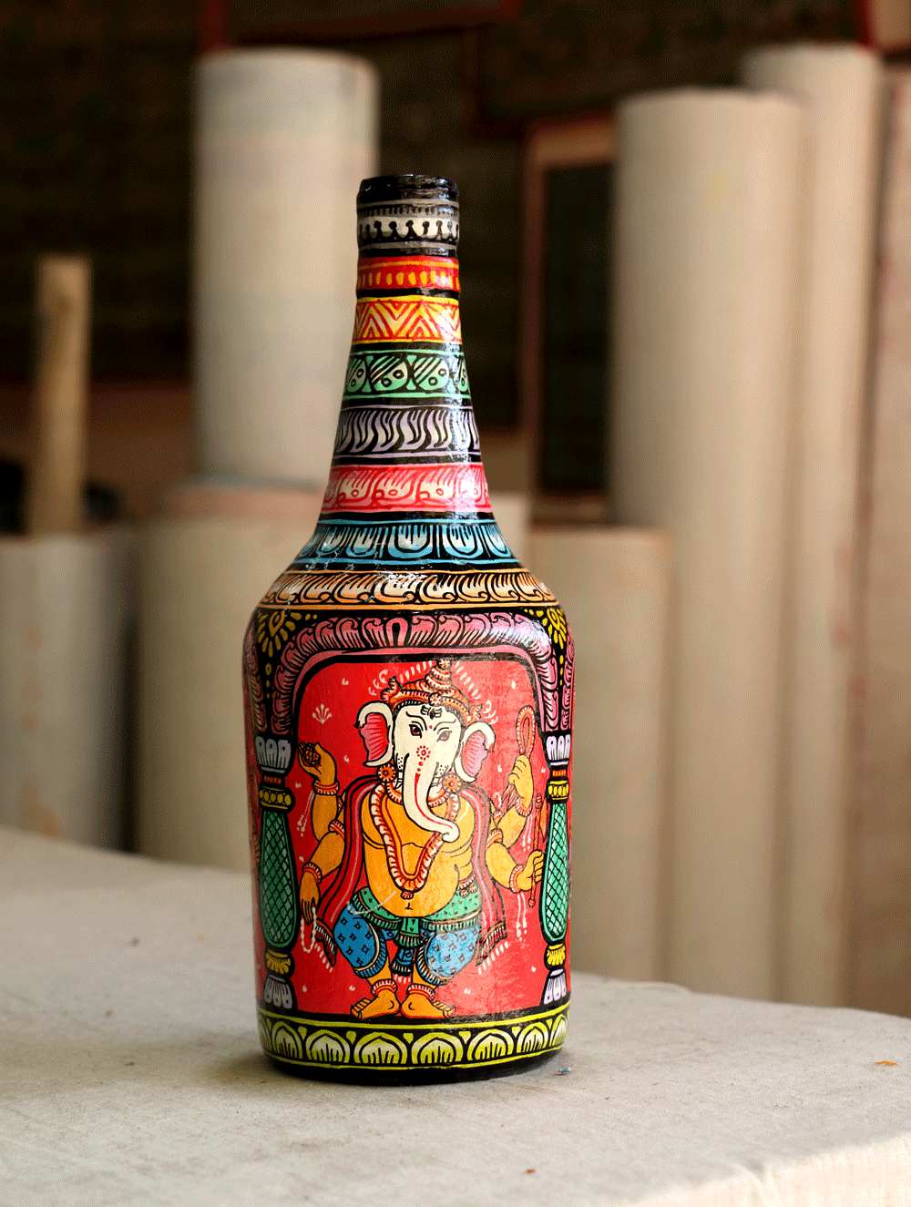Pattachitra Art  Curio - Glass Bottle - The India Craft House 