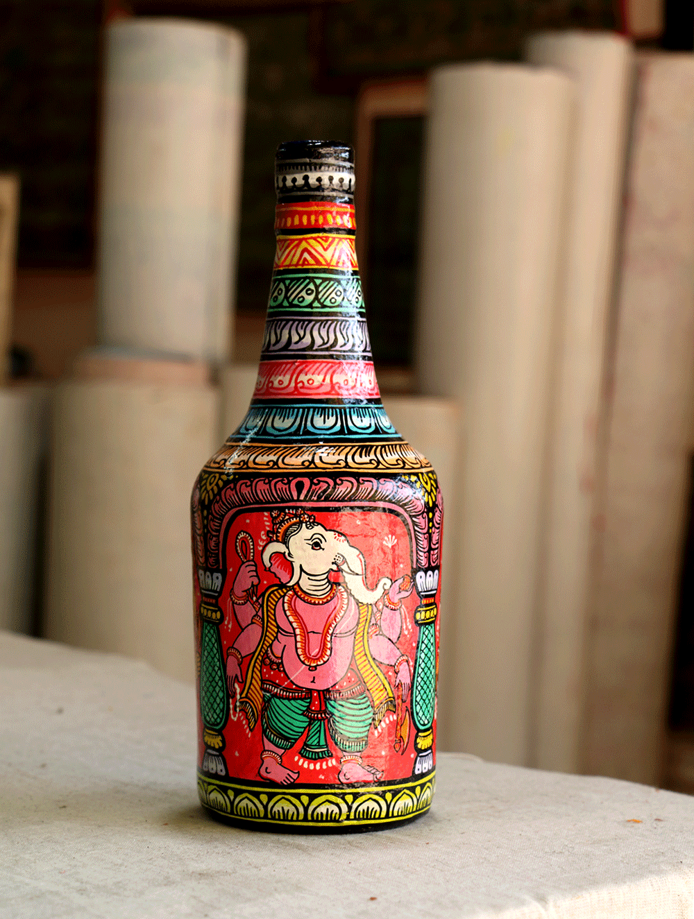 Pattachitra Art  Curio - Glass Bottle - The India Craft House 