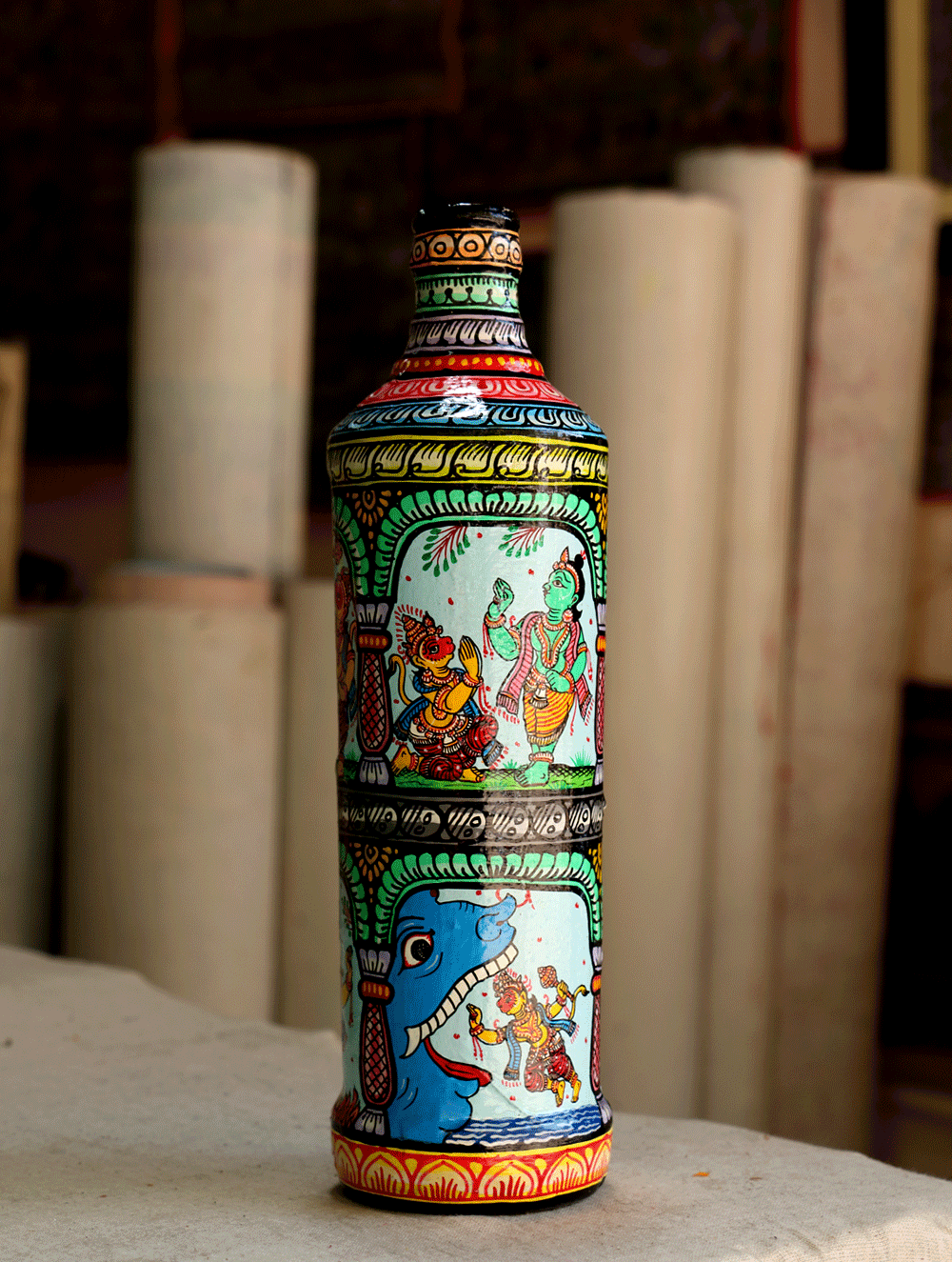 Pattachitra Art  Curio - Glass Bottle - The India Craft House 