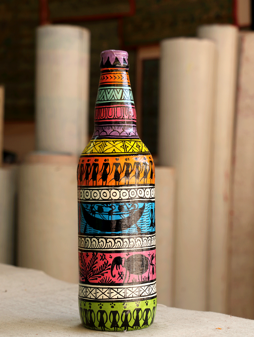 Pattachitra Art  Curio - Glass Bottle - The India Craft House 