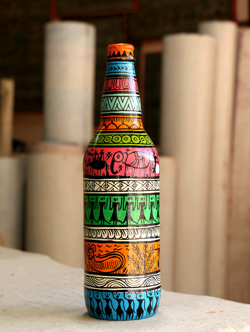 Pattachitra Art  Curio - Glass Bottle - The India Craft House 