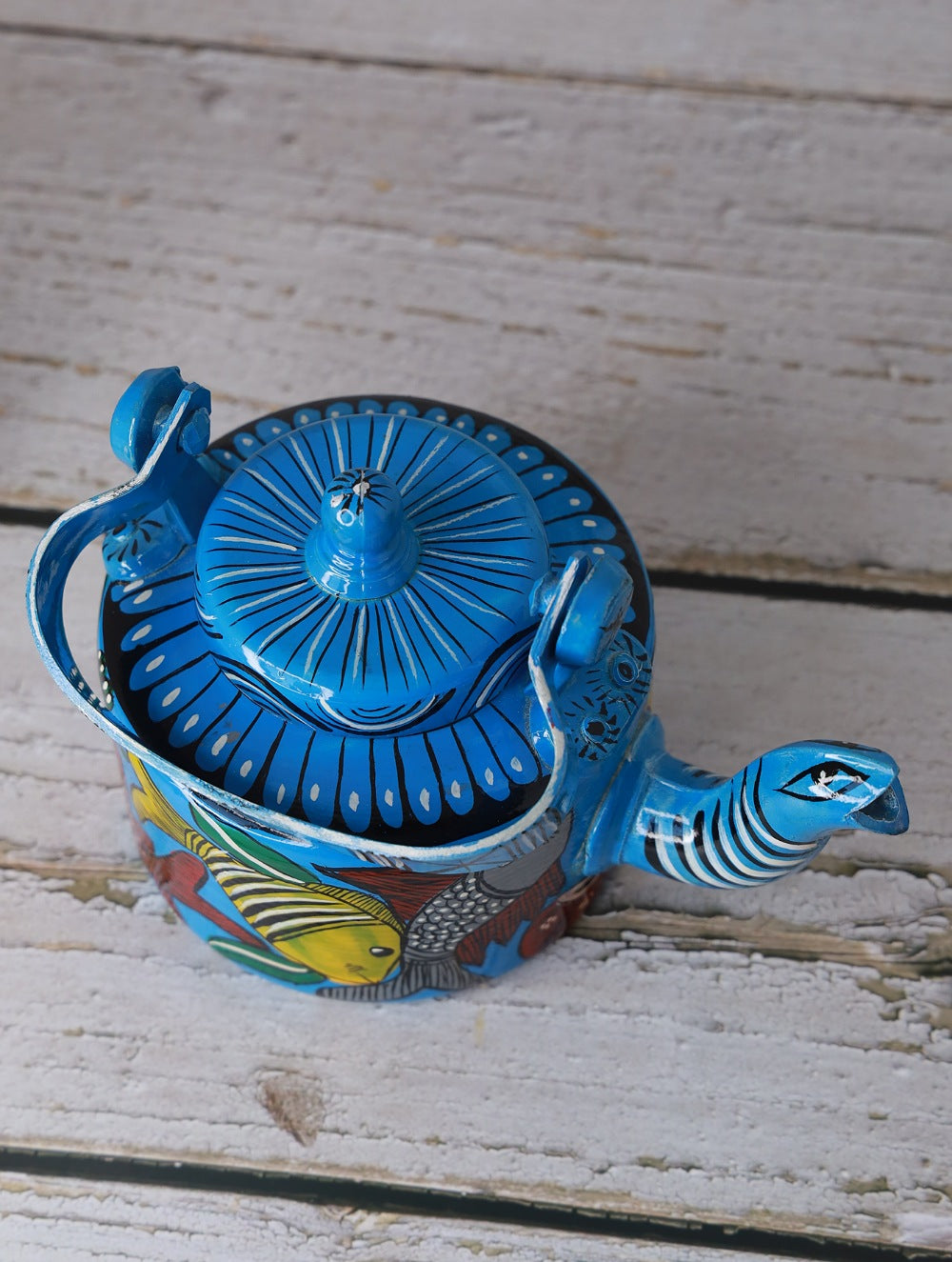 Hand Painted Tea Kettle : Sky Blue Cow Painted