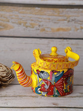 Load image into Gallery viewer, Patua / Santhal Art - Hand Painted Tin Kettle / Curio - Dancers, Yellow