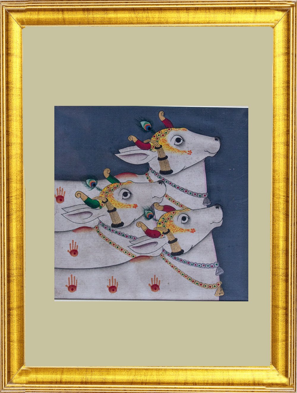 Load image into Gallery viewer, Pichwai Painting ❃ Cows adorned with Peacock Feathers